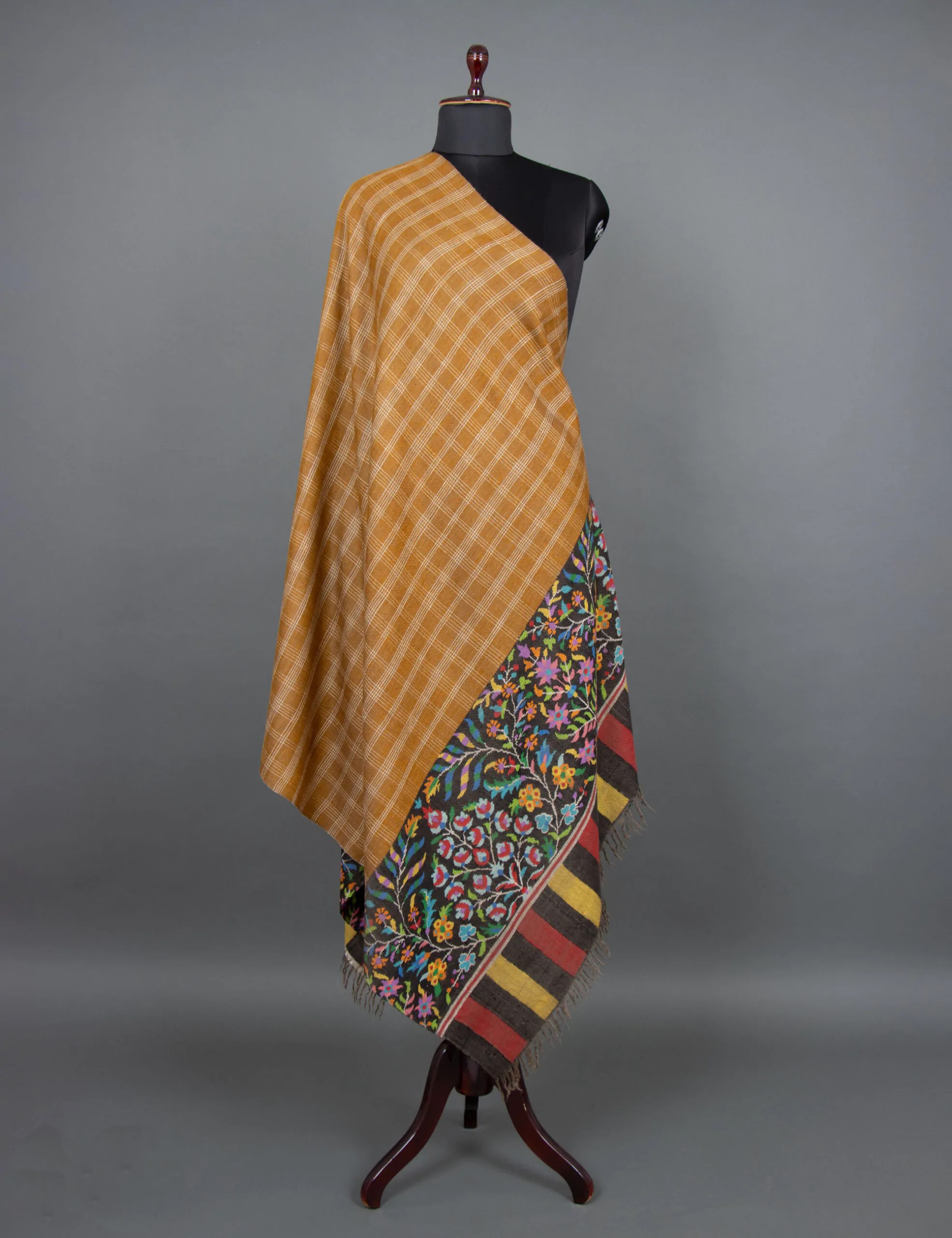 Golden Checks Kani Elegance Pashmina Shawl