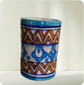 Blue Pottery Glass & Pen Holder