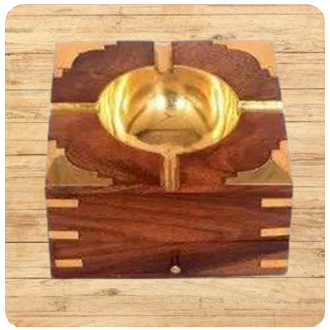 Wooden Ashtray With Cigarette Holder